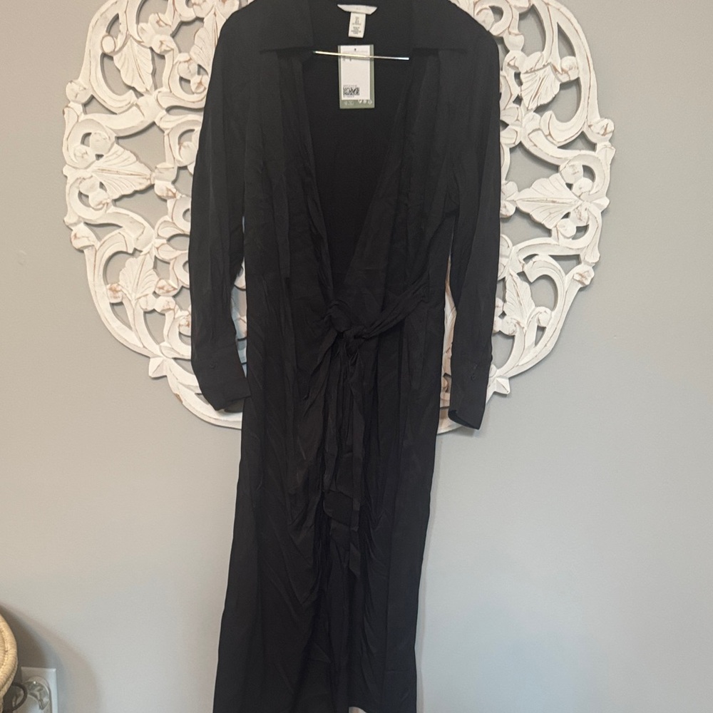 H&M Black Long Sleeve Tie-Front Maxi Dress